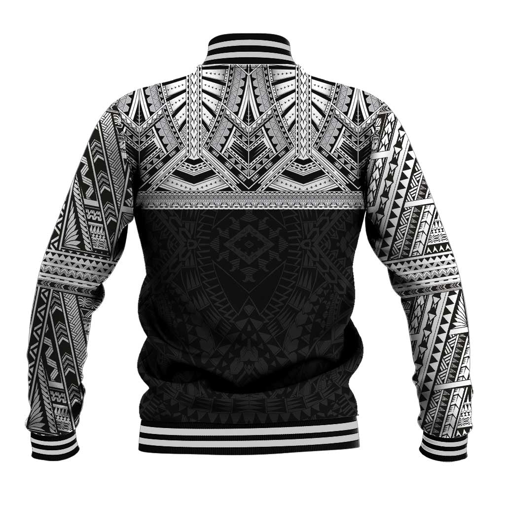 Samoan Traditional Art Tattoos Baseball Jacket Tatau Tribal Motifs with Ula Fala Black - Polynesian Pride