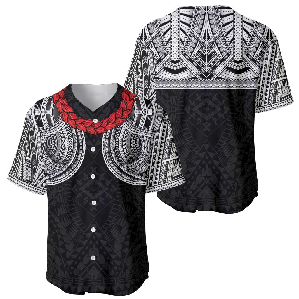 Samoan Traditional Art Tattoos Baseball Jersey Tatau Tribal Motifs with Ula Fala Black - Polynesian Pride