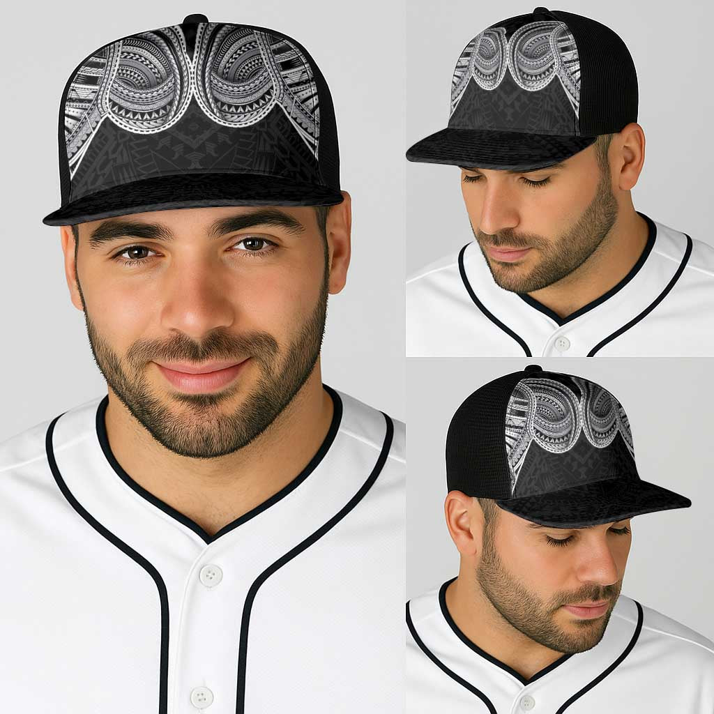 Samoan Traditional Art Tattoos Baseball Net Cap Tatau Tribal Motifs with Ula Fala Black - Polynesian Pride