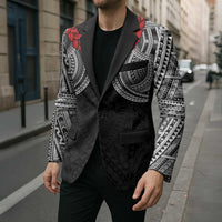 Samoan Traditional Art Tattoos Blazer Tatau Tribal Motifs with Ula Fala Black - Polynesian Pride
