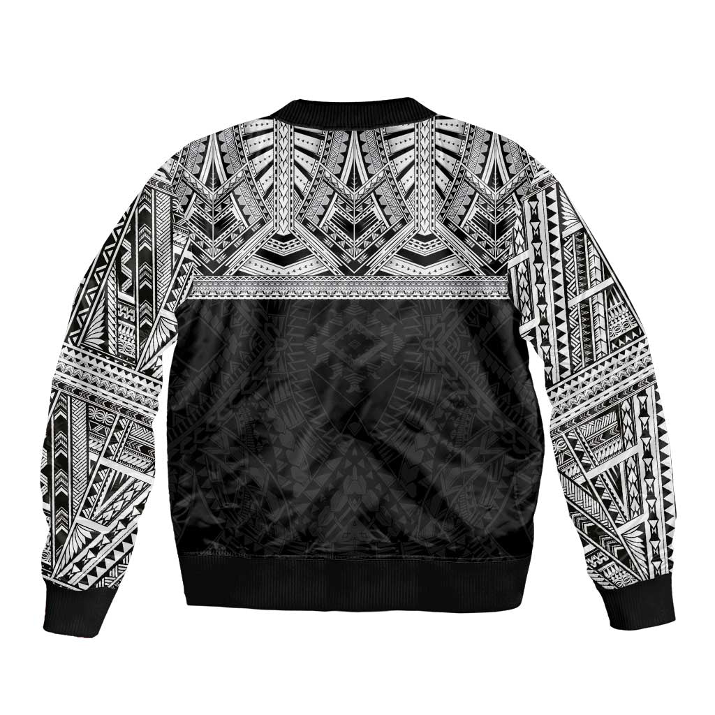 Samoan Traditional Art Tattoos Bomber Jacket Tatau Tribal Motifs with Ula Fala Black - Polynesian Pride