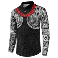 Samoan Traditional Art Tattoos Button Sweatshirt Tatau Tribal Motifs with Ula Fala Black - Polynesian Pride