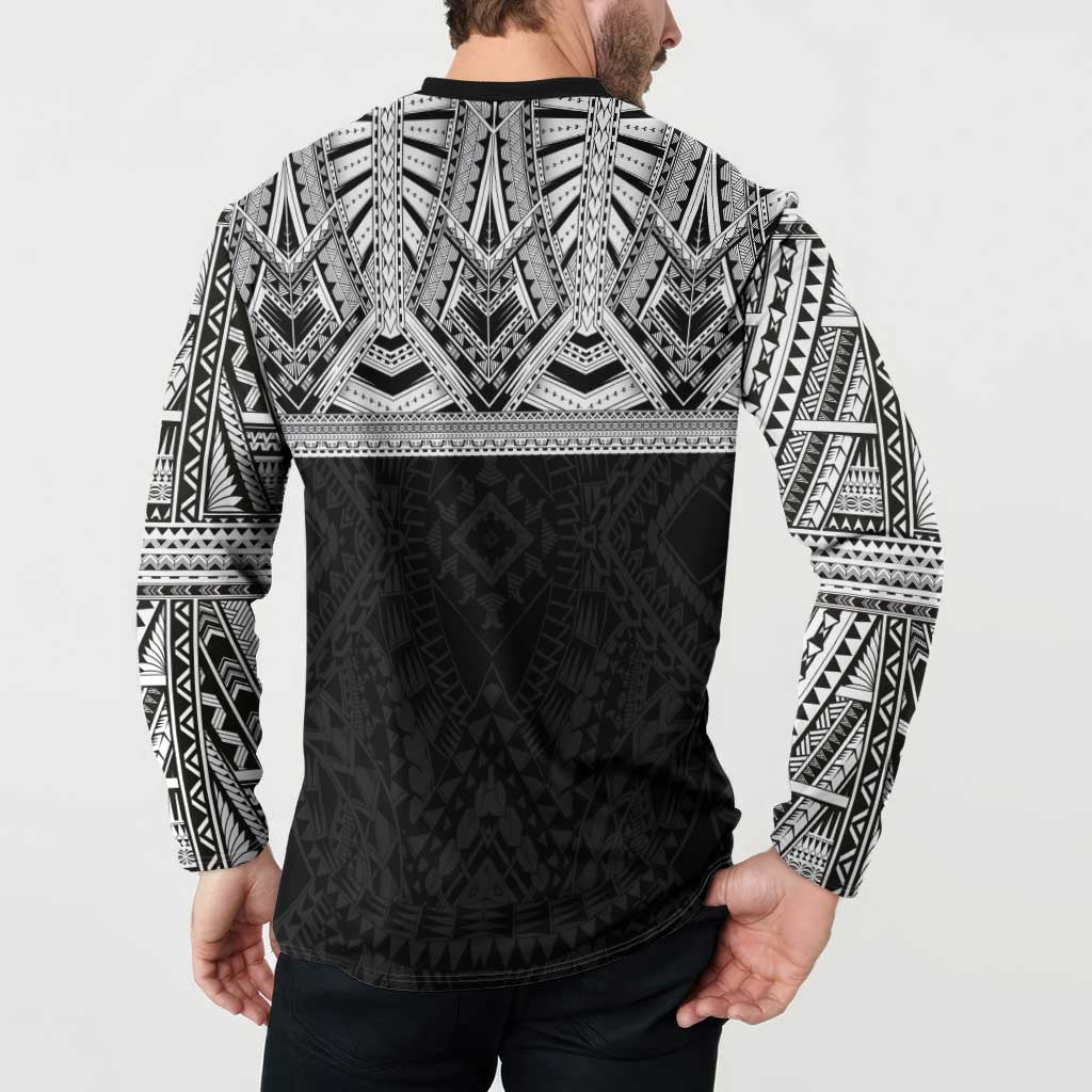 Samoan Traditional Art Tattoos Button Sweatshirt Tatau Tribal Motifs with Ula Fala Black - Polynesian Pride