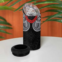 Samoan Traditional Art Tattoos 4 in 1 Can Cooler Tumbler Tatau Tribal Motifs with Ula Fala Black - Polynesian Pride