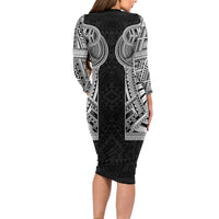 Samoan Traditional Art Tattoos Family Matching Long Sleeve Bodycon Dress and Hawaiian Shirt Tatau Tribal Motifs with Ula Fala Black - Polynesian Pride