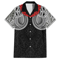 Samoan Traditional Art Tattoos Family Matching Off Shoulder Short Dress and Hawaiian Shirt Tatau Tribal Motifs with Ula Fala Black - Polynesian Pride