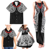 Samoan Traditional Art Tattoos Family Matching Tank Maxi Dress and Hawaiian Shirt Tatau Tribal Motifs with Ula Fala Black - Polynesian Pride