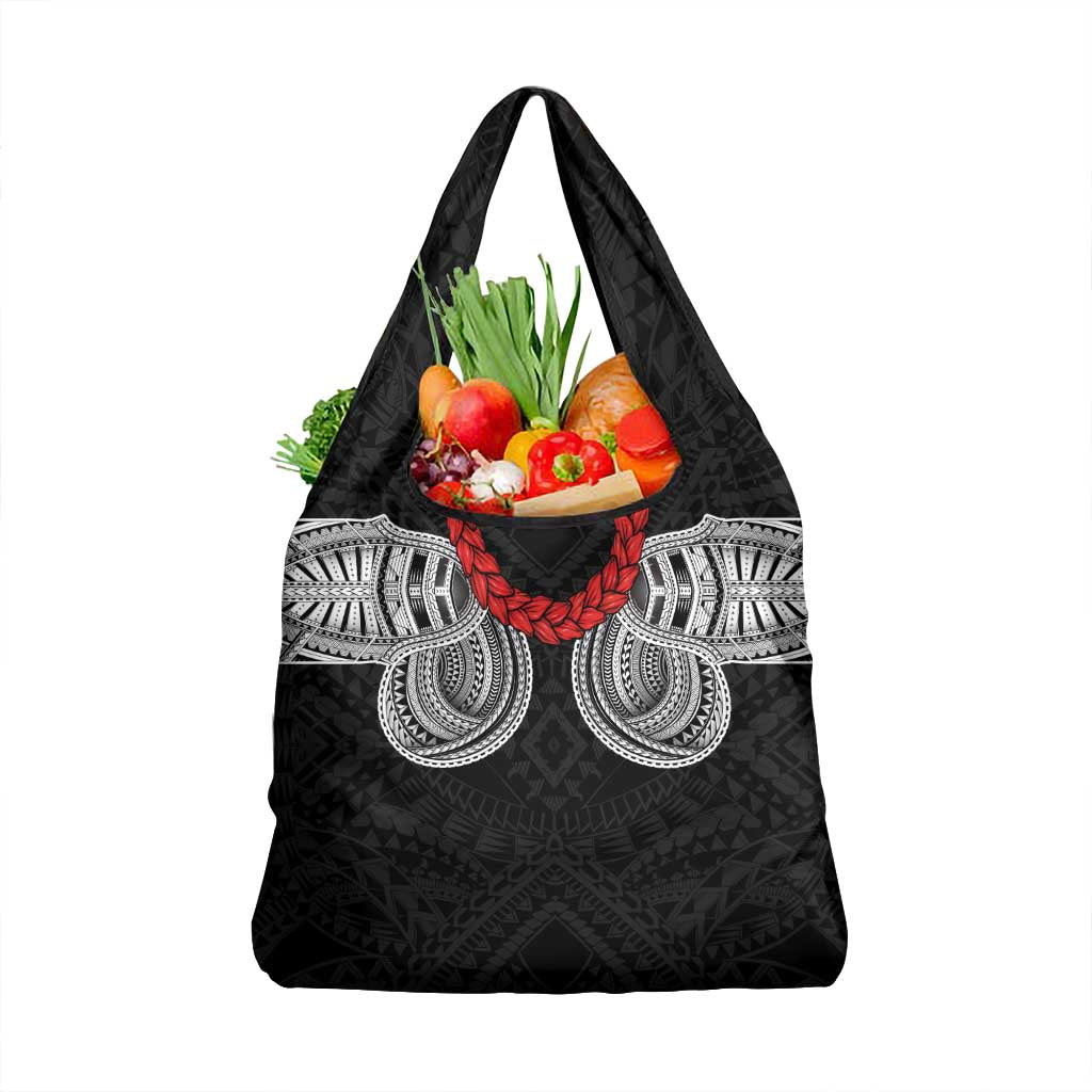 Samoan Traditional Art Tattoos Grocery Bag Tatau Tribal Motifs with Ula Fala Black - Polynesian Pride