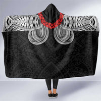 Samoan Traditional Art Tattoos Hooded Blanket Tatau Tribal Motifs with Ula Fala Black - Polynesian Pride