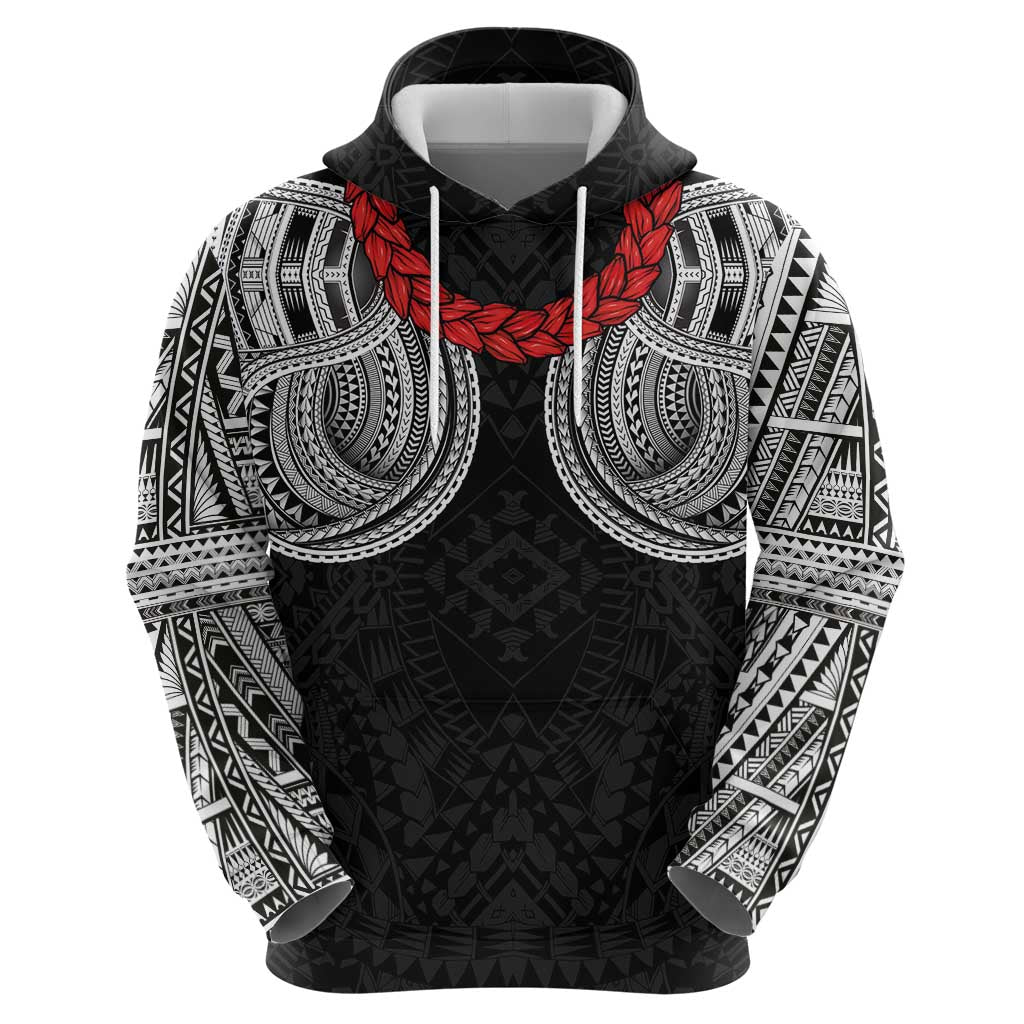 Samoan Traditional Art Tattoos Hoodie Tatau Tribal Motifs with Ula Fala Black - Polynesian Pride