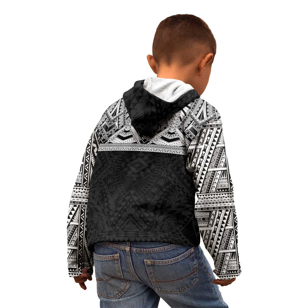 Samoan Traditional Art Tattoos Kid Hoodie Tatau Tribal Motifs with Ula Fala Black - Polynesian Pride