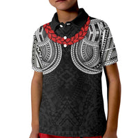Samoan Traditional Art Tattoos Kid Polo Shirt Tatau Tribal Motifs with Ula Fala Black - Polynesian Pride
