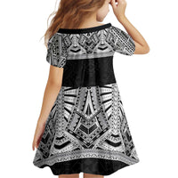 Samoan Traditional Art Tattoos Kid Short Sleeve Dress Tatau Tribal Motifs with Ula Fala Black - Polynesian Pride