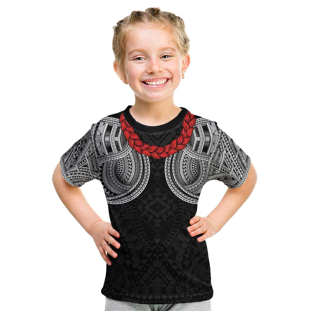Samoan Traditional Art Tattoos Kid T Shirt Tatau Tribal Motifs with Ula Fala Black - Polynesian Pride