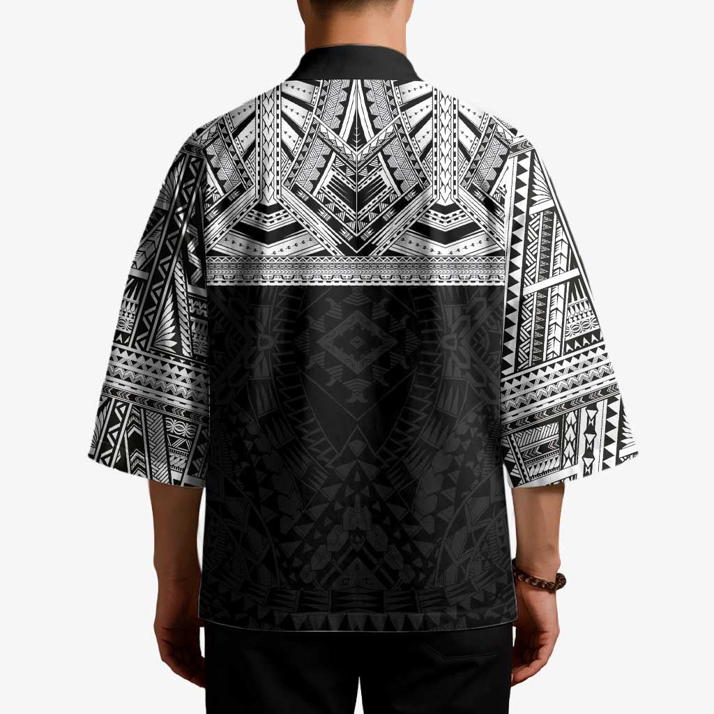 Samoan Traditional Art Tattoos Kimono Tatau Tribal Motifs with Ula Fala Black - Polynesian Pride