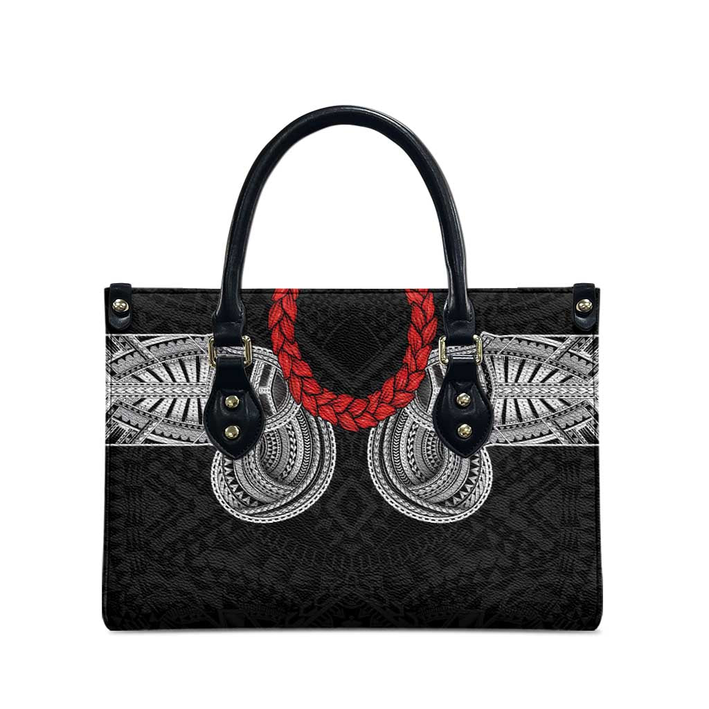 Samoan Traditional Art Tattoos Leather Bag Tatau Tribal Motifs with Ula Fala Black - Polynesian Pride