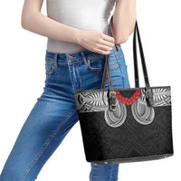 Samoan Traditional Art Tattoos Leather Tote Bag Tatau Tribal Motifs with Ula Fala Black - Polynesian Pride