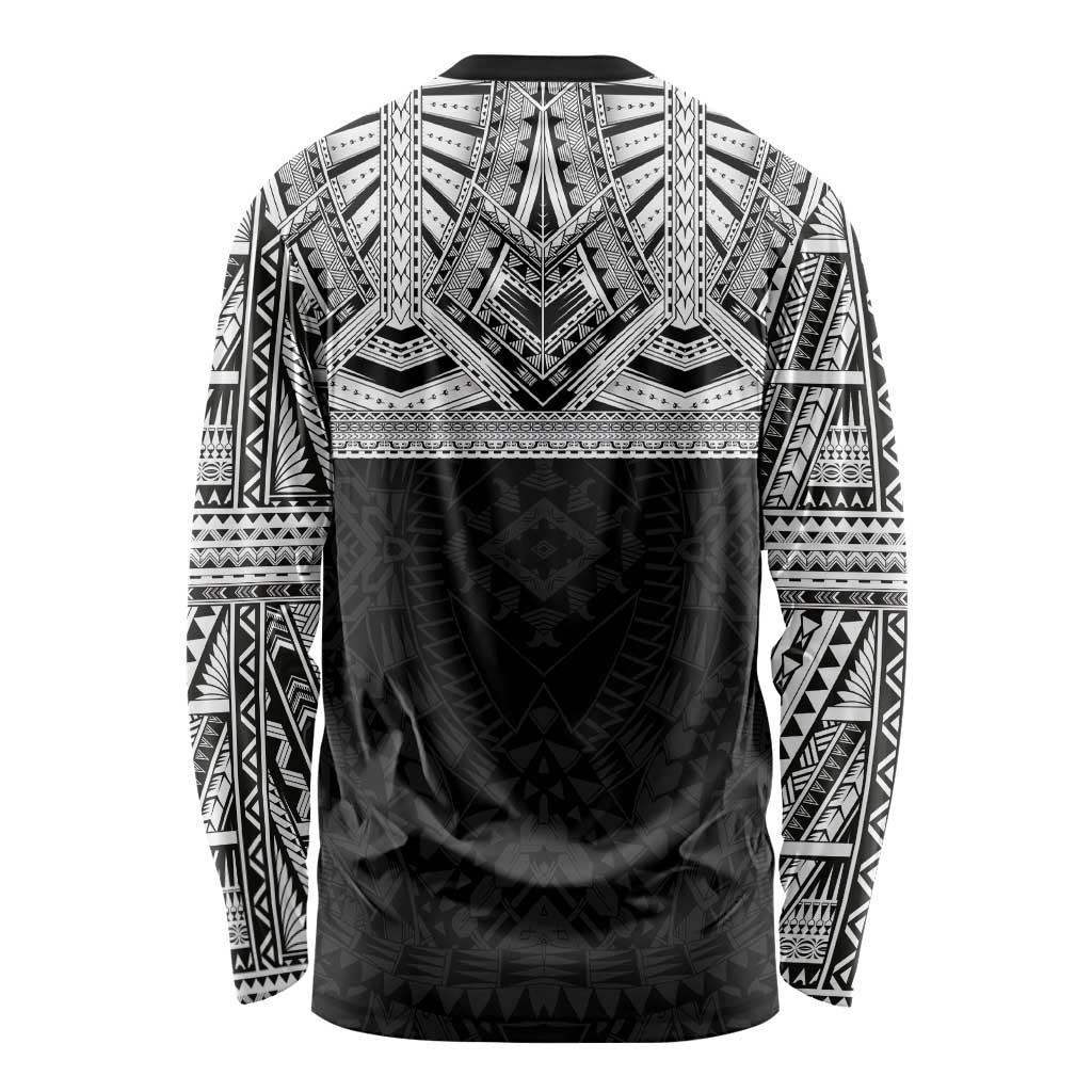 Samoan Traditional Art Tattoos Long Sleeve Shirt Tatau Tribal Motifs with Ula Fala Black - Polynesian Pride