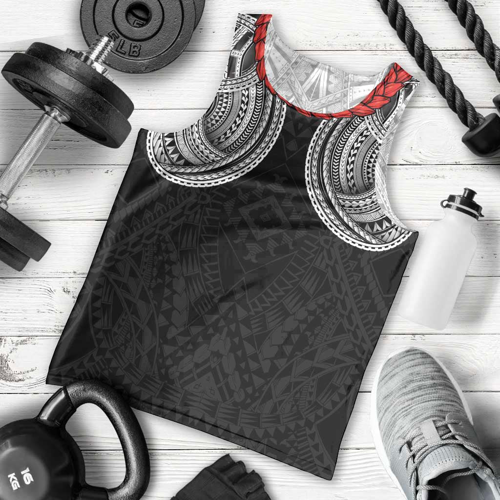 Samoan Traditional Art Tattoos Men Tank Top Tatau Tribal Motifs with Ula Fala Black - Polynesian Pride