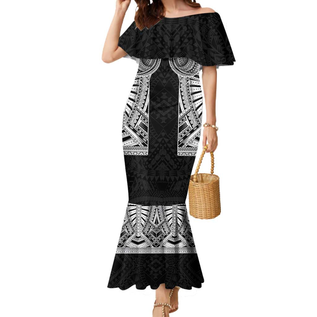 Samoan Traditional Art Tattoos Mermaid Dress Tatau Tribal Motifs with Ula Fala Black - Polynesian Pride