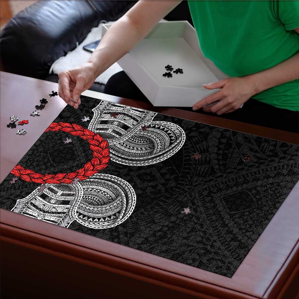 Samoan Traditional Art Tattoos Puzzle Tatau Tribal Motifs with Ula Fala Black - Polynesian Pride