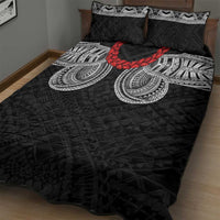 Samoan Traditional Art Tattoos Quilt Bed Set Tatau Tribal Motifs with Ula Fala Black - Polynesian Pride