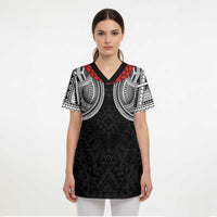 Samoan Traditional Art Tattoos Scrub Top Tatau Tribal Motifs with Ula Fala Black - Polynesian Pride