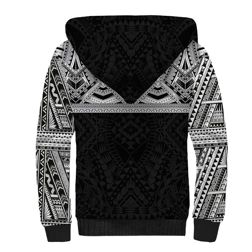 Samoan Traditional Art Tattoos Sherpa Hoodie Tatau Tribal Motifs with Ula Fala Black - Polynesian Pride