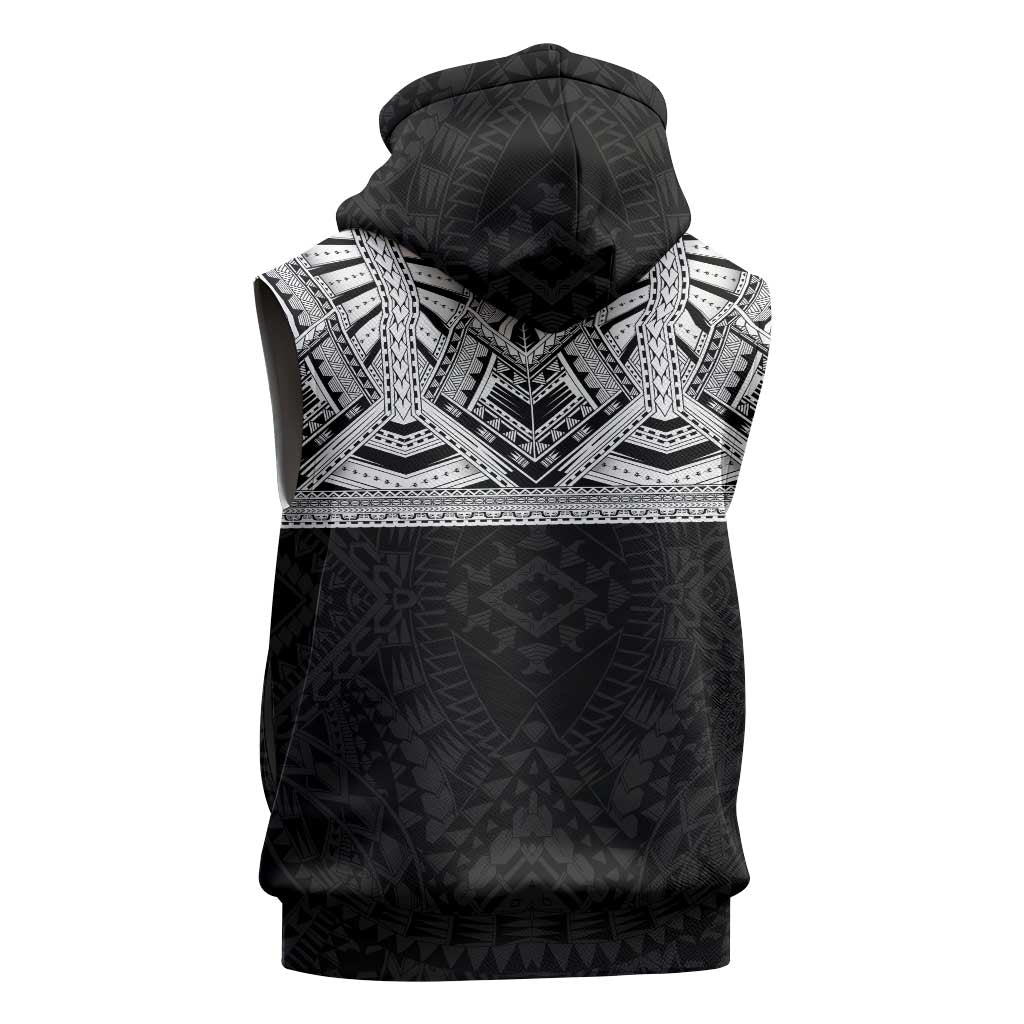 Samoan Traditional Art Tattoos Sleeveless Hoodie Tatau Tribal Motifs with Ula Fala Black - Polynesian Pride