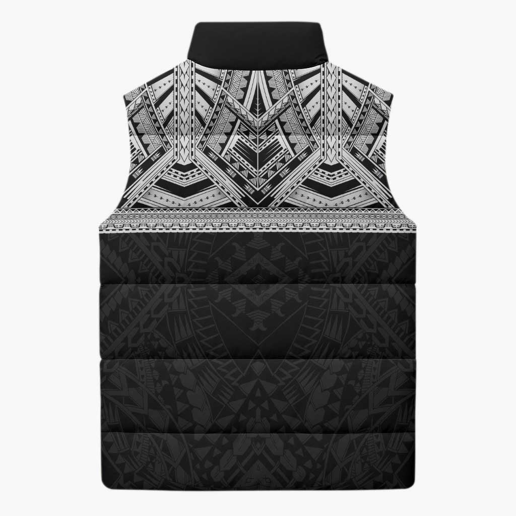 Samoan Traditional Art Tattoos Sleeveless Puffer Jacket Tatau Tribal Motifs with Ula Fala Black - Polynesian Pride
