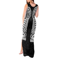 Samoan Traditional Art Tattoos Tank Maxi Dress Tatau Tribal Motifs with Ula Fala Black - Polynesian Pride