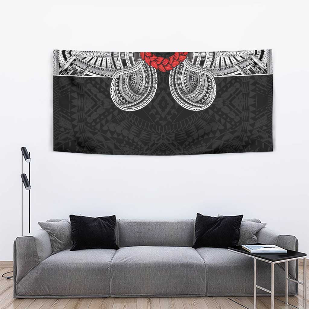 Samoan Traditional Art Tattoos Tapestry Tatau Tribal Motifs with Ula Fala Black - Polynesian Pride