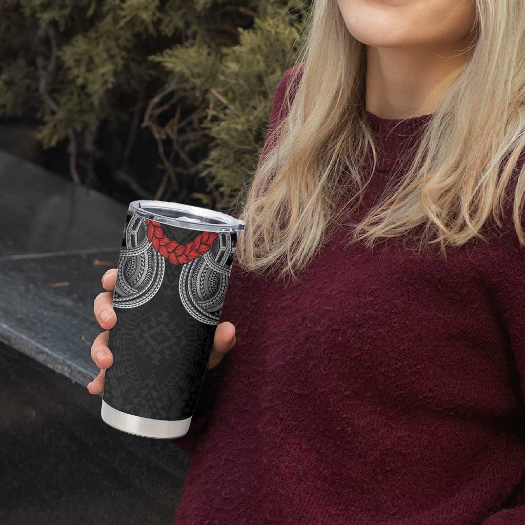 Samoan Traditional Art Tattoos Tumbler Cup Tatau Tribal Motifs with Ula Fala Black - Polynesian Pride