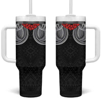 Samoan Traditional Art Tattoos Tumbler With Handle Tatau Tribal Motifs with Ula Fala Black - Polynesian Pride