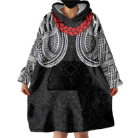 Samoan Traditional Art Tattoos Wearable Blanket Hoodie Tatau Tribal Motifs with Ula Fala Black - Polynesian Pride
