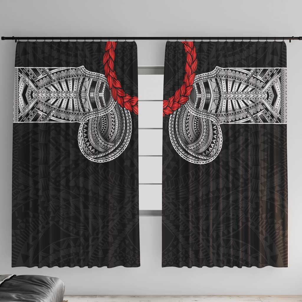 Samoan Traditional Art Tattoos Window Curtain Tatau Tribal Motifs with Ula Fala Black - Polynesian Pride