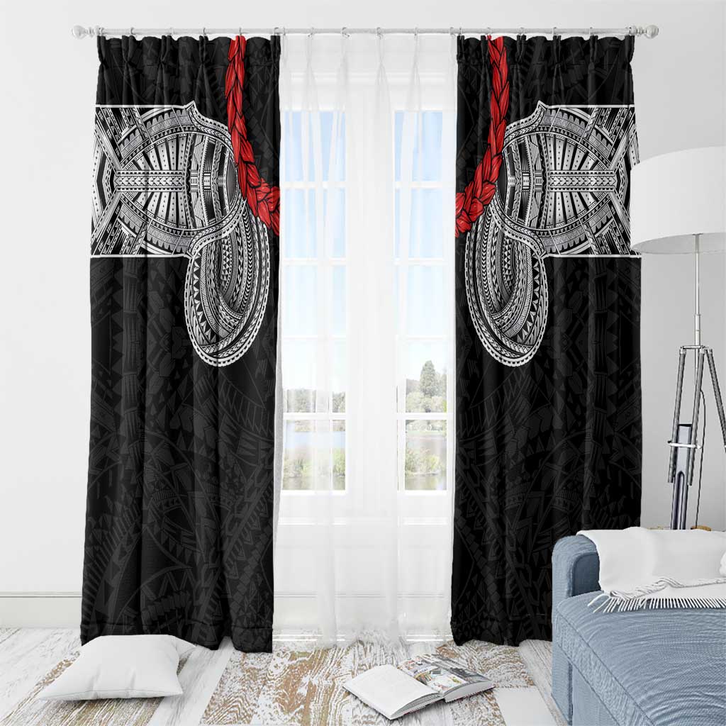 Samoan Traditional Art Tattoos Window Curtain Tatau Tribal Motifs with Ula Fala Black - Polynesian Pride