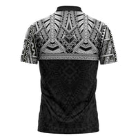 Samoan Traditional Art Tattoos Zipper Polo Shirt Tatau Tribal Motifs with Ula Fala Black - Polynesian Pride
