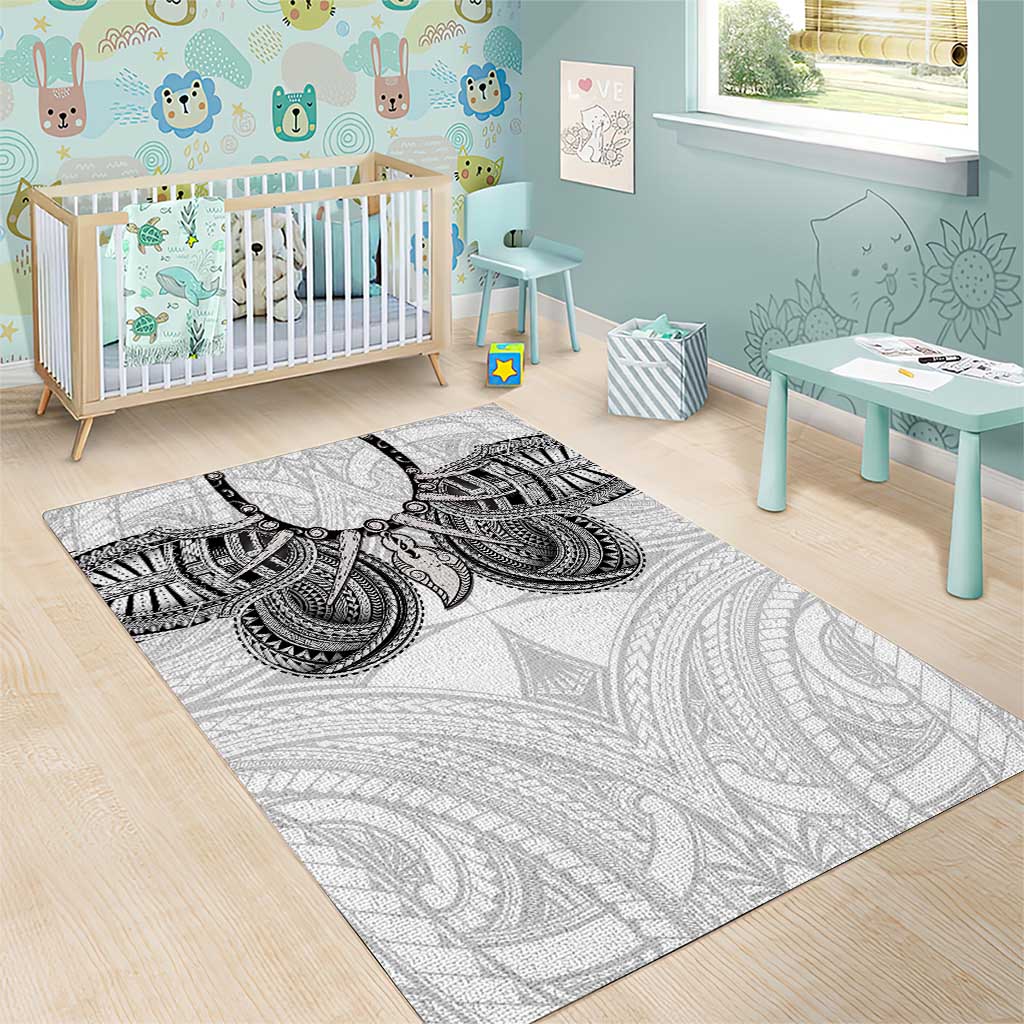 Samoan Traditional Art Tattoos Area Rug Tatau Tribal Motifs with Ula Nifo White - Polynesian Pride