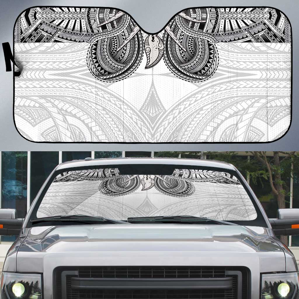 Samoan Traditional Art Tattoos Auto Sun Shade Tatau Tribal Motifs with Ula Nifo White - Polynesian Pride