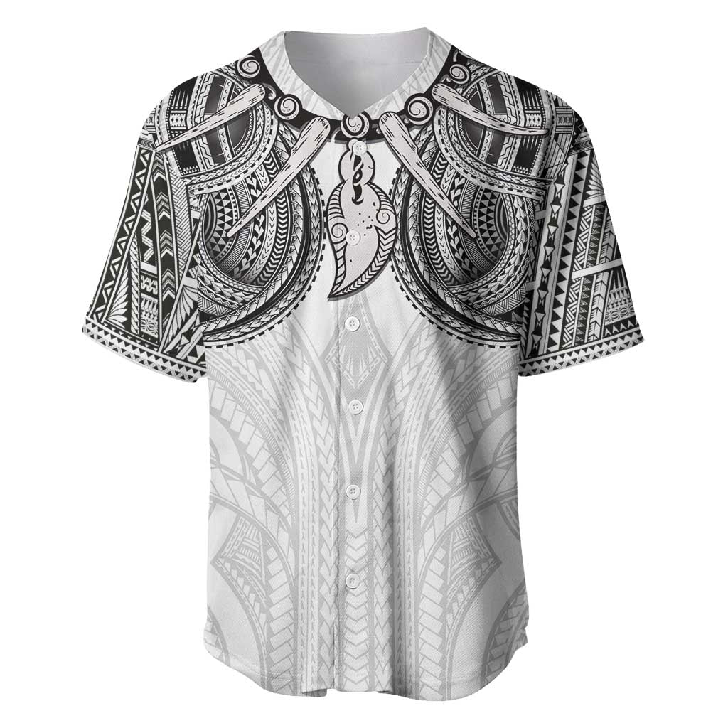 Samoan Traditional Art Tattoos Baseball Jersey Tatau Tribal Motifs with Ula Nifo White - Polynesian Pride