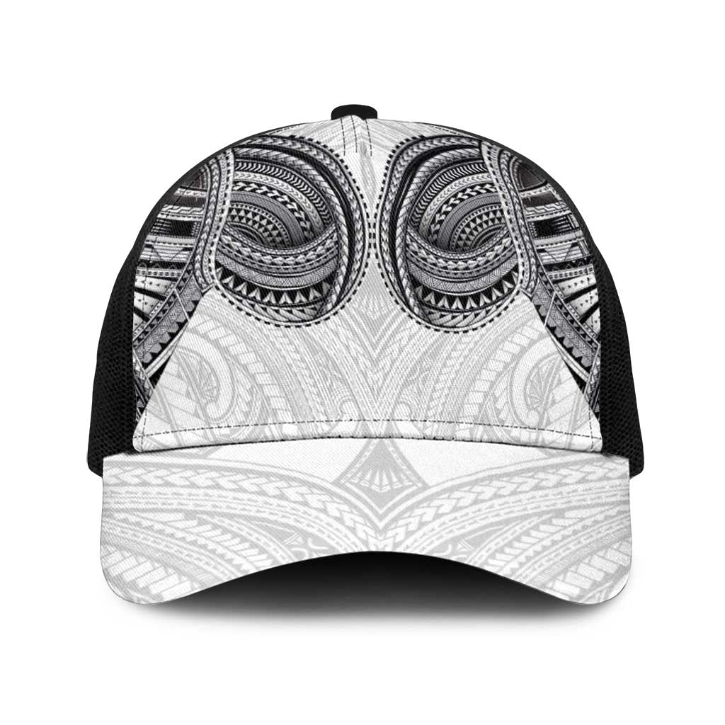 Samoan Traditional Art Tattoos Baseball Net Cap Tatau Tribal Motifs with Ula Nifo White - Polynesian Pride