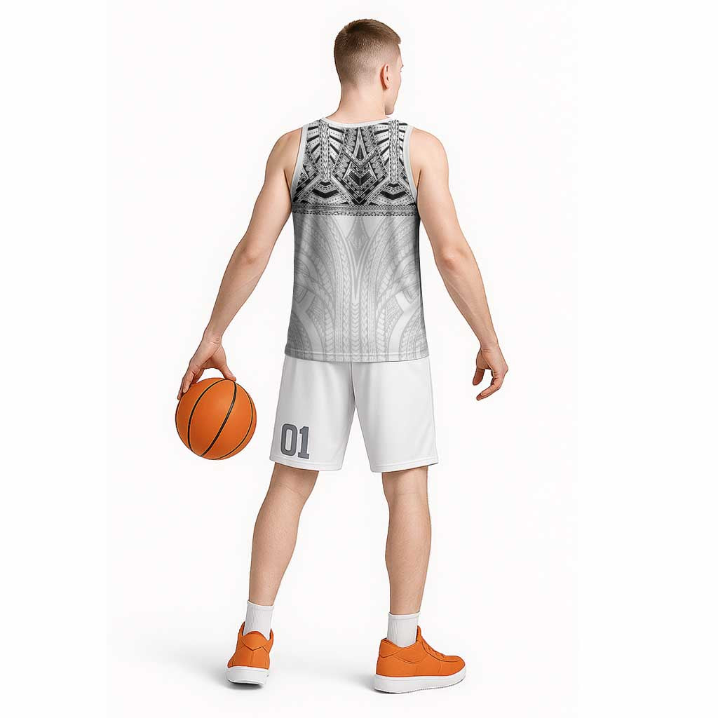 Samoan Traditional Art Tattoos Basketball Jersey Tatau Tribal Motifs with Ula Nifo White LT03 - Polynesian Pride