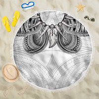 Samoan Traditional Art Tattoos Beach Blanket Tatau Tribal Motifs with Ula Nifo White - Polynesian Pride