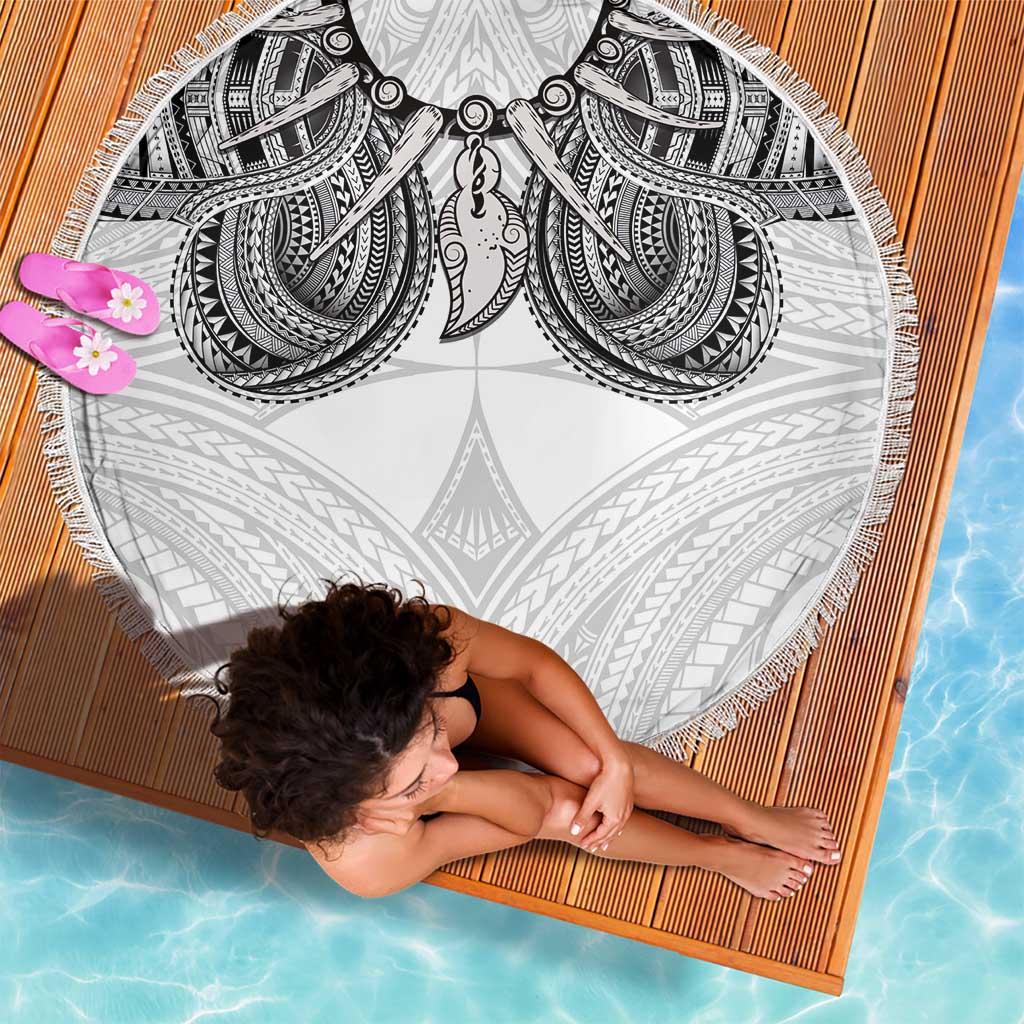 Samoan Traditional Art Tattoos Beach Blanket Tatau Tribal Motifs with Ula Nifo White - Polynesian Pride