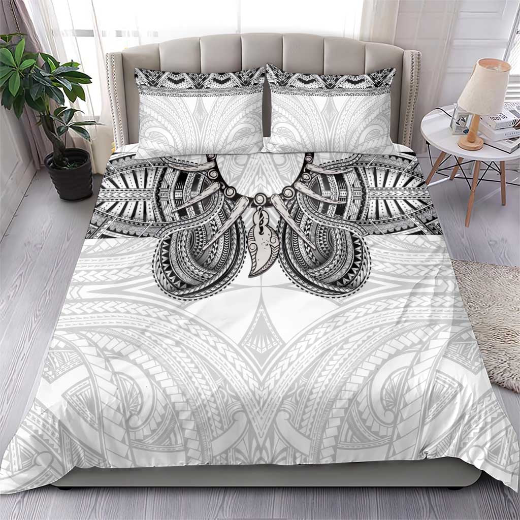 Samoan Traditional Art Tattoos Bedding Set Tatau Tribal Motifs with Ula Nifo White - Polynesian Pride