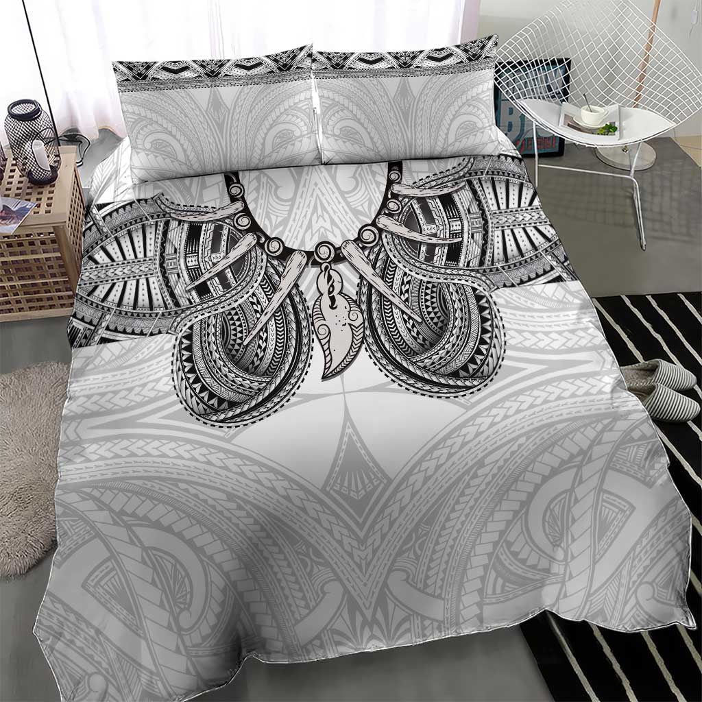 Samoan Traditional Art Tattoos Bedding Set Tatau Tribal Motifs with Ula Nifo White - Polynesian Pride
