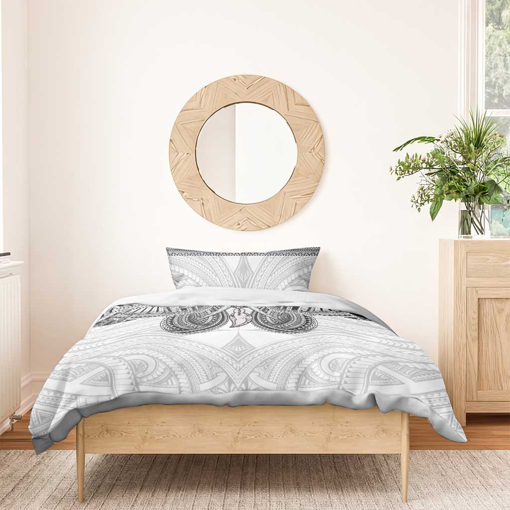 Samoan Traditional Art Tattoos Bedding Set Tatau Tribal Motifs with Ula Nifo White - Polynesian Pride