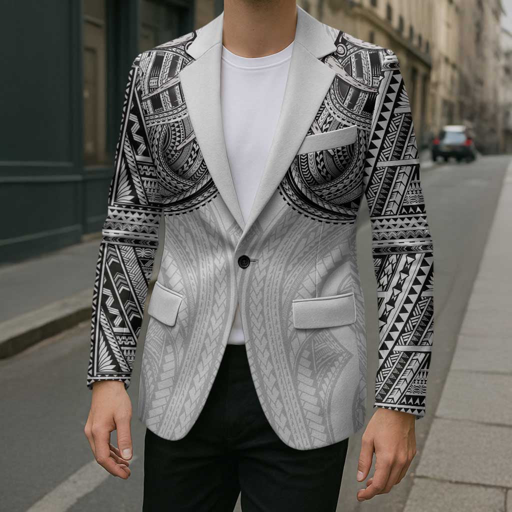 Samoan Traditional Art Tattoos Blazer Tatau Tribal Motifs with Ula Nifo White - Polynesian Pride