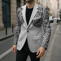 Samoan Traditional Art Tattoos Blazer Tatau Tribal Motifs with Ula Nifo White - Polynesian Pride